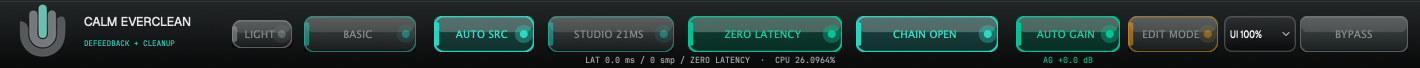 CALM EverClean top bar controls
