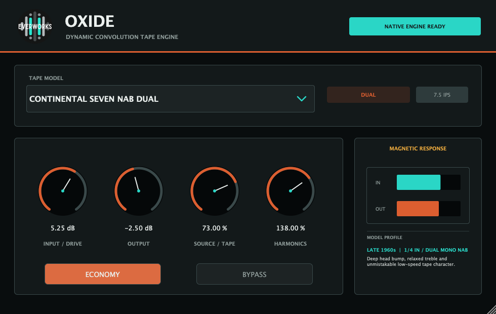 OXIDE Tape Engine interface with dynamic tape model controls