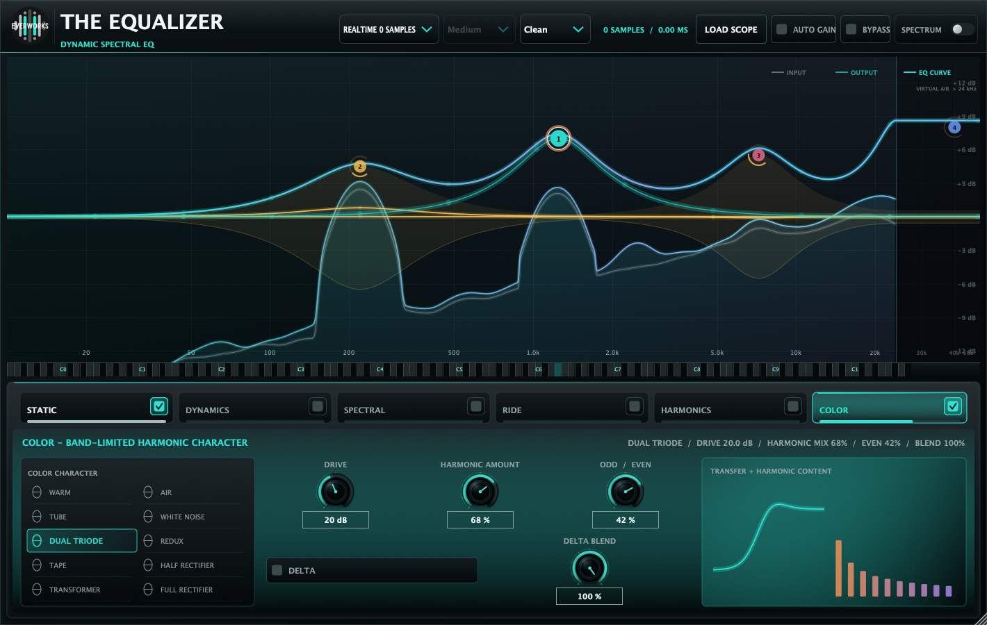 THE EQUALIZER 0.1.7 processing a real multiband signal with Color active